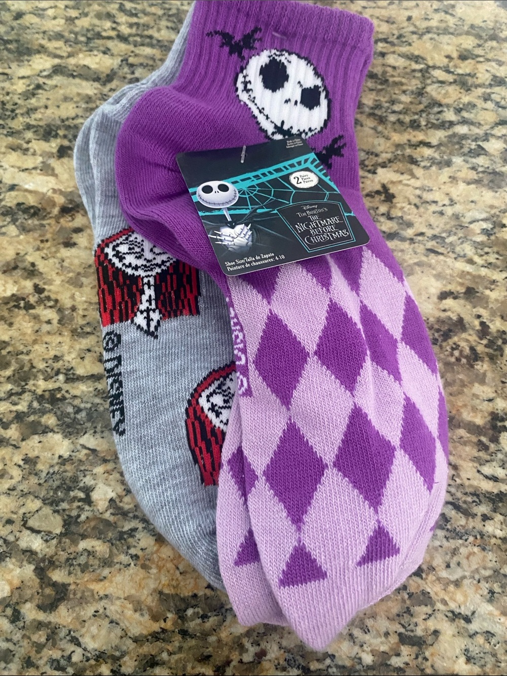 Disney Nightmare Before Christmas2 pair socks. Jack & Sally NWT one size 4-10